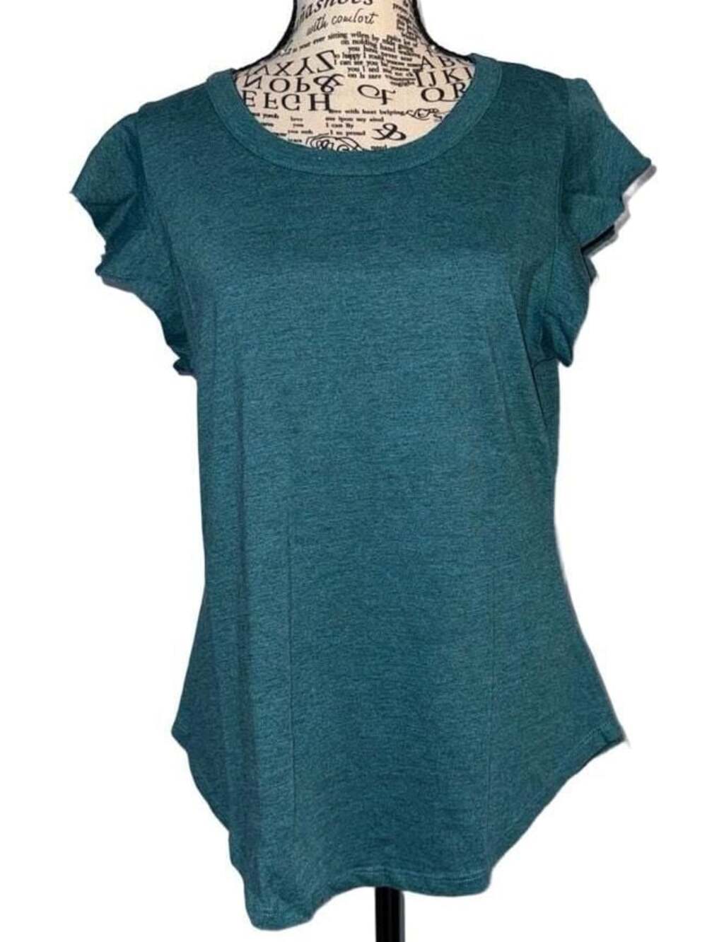 Chaser Womenβs Large Aquatic Blue Flutter Sleeve Tee Rounded Hem NWT